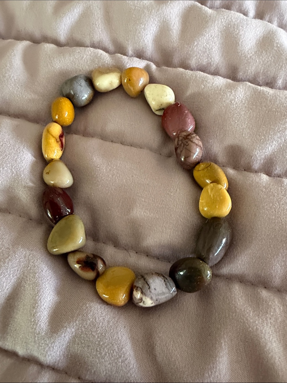 Multicolor Polished Stone Stretch Bracelet - Yellow, Brown, Cream